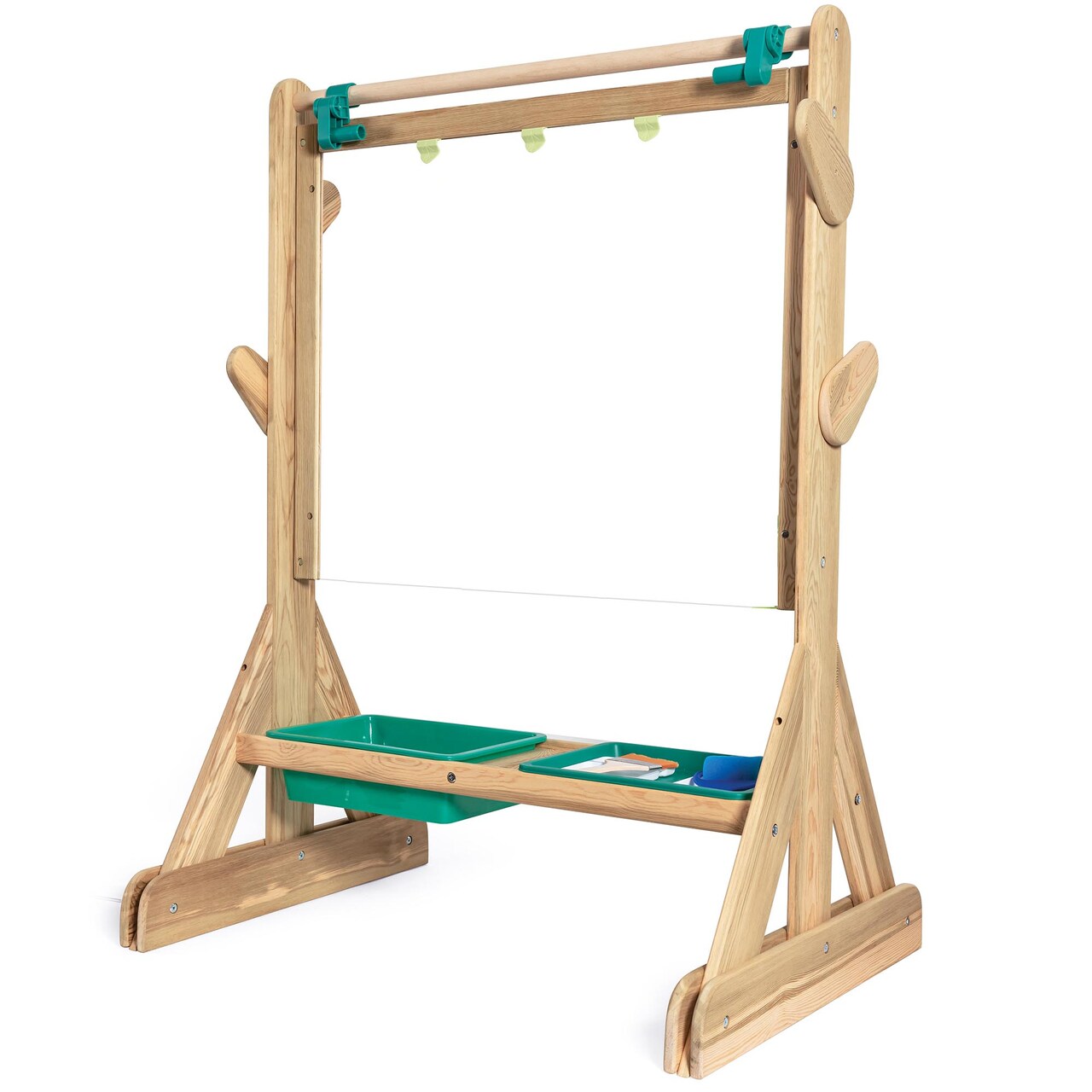 Hape: Outdoor Art Easel - Wooden Double-Sided Easel, See Through, Art Supplies, Storage Tub, Paint Roller & Brush, Hooks To Add Paper Roll, Kid Age 3+